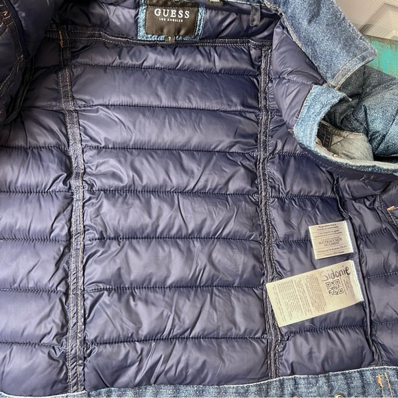 Guess Blue Lightweight Puffer Faux Denim Jacket Size 7 - Picture 9 of 10